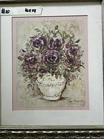 Full view of framed floral watercolor showing artwork, mat, and frame