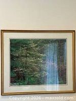 Framed landscape print, full view showing mat and frame