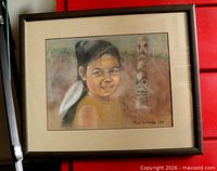 Full view of framed pastel portrait