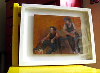 front view of framed oil painting showing artwork within white frame