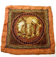 Full view of square linen panel with elephant motif