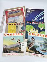 All six magazines laid out showing covers of Illustrated London News and Courier issues