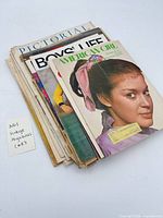 Stack of assorted vintage magazines showing covers of American Girl, Boys’ Life, Pictorial and others
