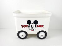 Full side view showing Mickey Mouse graphic and wheels