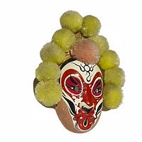 Front view showing full mask, painted face and pom-pom trim