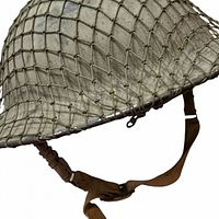 Full side view of helmet with rope net and chin strap