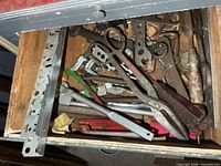 Drawer showing all assorted vintage hand tools