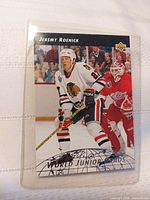 Front view of the Jeremy Roenick World Junior Grads card in sleeve