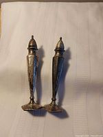 Front view of both silver-plated shakers