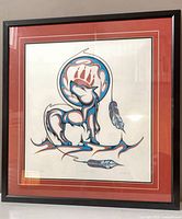 Front view of framed Indigenous wolf print with double mat