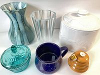 Group shot of all six items showing relative size and condition