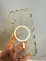 Front view of clear TPU case showing MagSafe ring and camera cutout