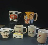 Group shot of six mugs showing front and back rows