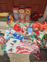 Entire assortment of Christmas decorations spread on ground