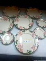 All ten Desert Rose plates arranged to show sizes and pattern