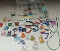 Overview of organizer, tools, bead bags and findings