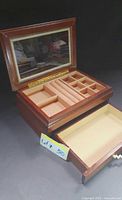 Overall view of the jewelry box open with drawer extended