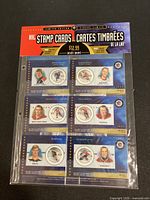 Front view of sealed NHL stamp card set showing six player cards and header