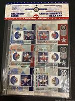 Front of sealed 2002 Canada Post NHL Stamp Cards pack showing six player cards