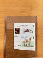 All three unused Canadian stamps on backing card: polar bears, deer, small square Canada design
