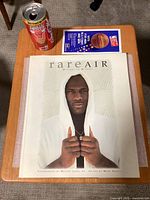Front view showing Rare Air book cover, Bulls championship Coke can, unused 1998 NBA All-Star ballot