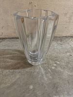 Full view of the clear fluted glass vase standing upright