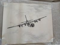 Front view of entire illustration showing aircraft and signature