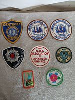 Group shot of all eight patches laid out for size and design reference