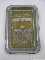 Full view of rectangular National Brewing Co. Gay Beer metal tip tray