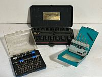 All three tool sets displayed open: Mastercraft socket set, driver bit set, Makita drill bit set