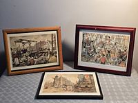 Front view of all three framed Anton Pieck lithographs