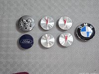 All seven center caps arranged on patterned surface