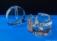 Two clear textured glass pieces on blue background