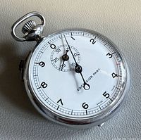 Front view of stopwatch showing dial and hands