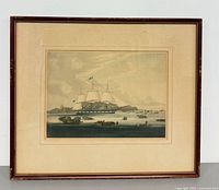 Front view of framed lithograph showing image, mat and frame