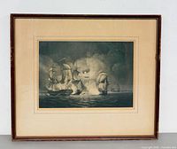 Front view of framed naval battle print showing artwork, mat, and frame