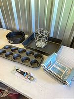 Group shot of all bakeware items on table
