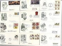 Front view showing all 12 first day covers with cachets and stamps