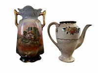 Teapot and vase together showing size and style