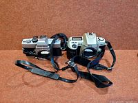 Front view of both camera bodies showing mounts and straps