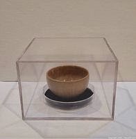 bowl inside acrylic cube display case, front view