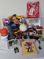 Full view of assorted items laid out on table