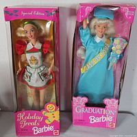 Front view of both boxed dolls