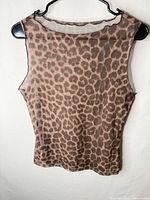 Front view of brown leopard sheer mesh tank top