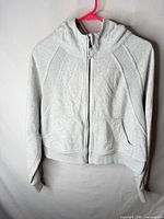 Front view of light grey cropped Lululemon hoodie