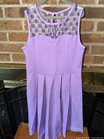 Front view of lilac dress on hanger