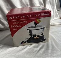 Front of boxed Trudeau Distinction chocolate fondue set