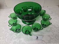Full set: bowl on stand surrounded by cups