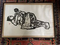 Front view of framed woodblock print