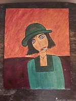 Front view of portrait painting showing subject and colors